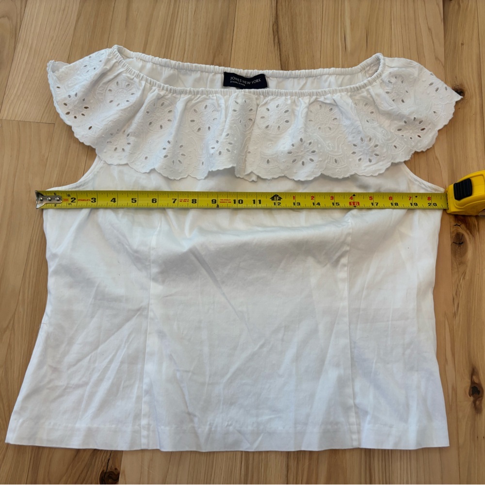 90s Jones New Tork White Off Shoulder Eyelet Blouse Preppy Corset Size XL - Picture 8 of 8